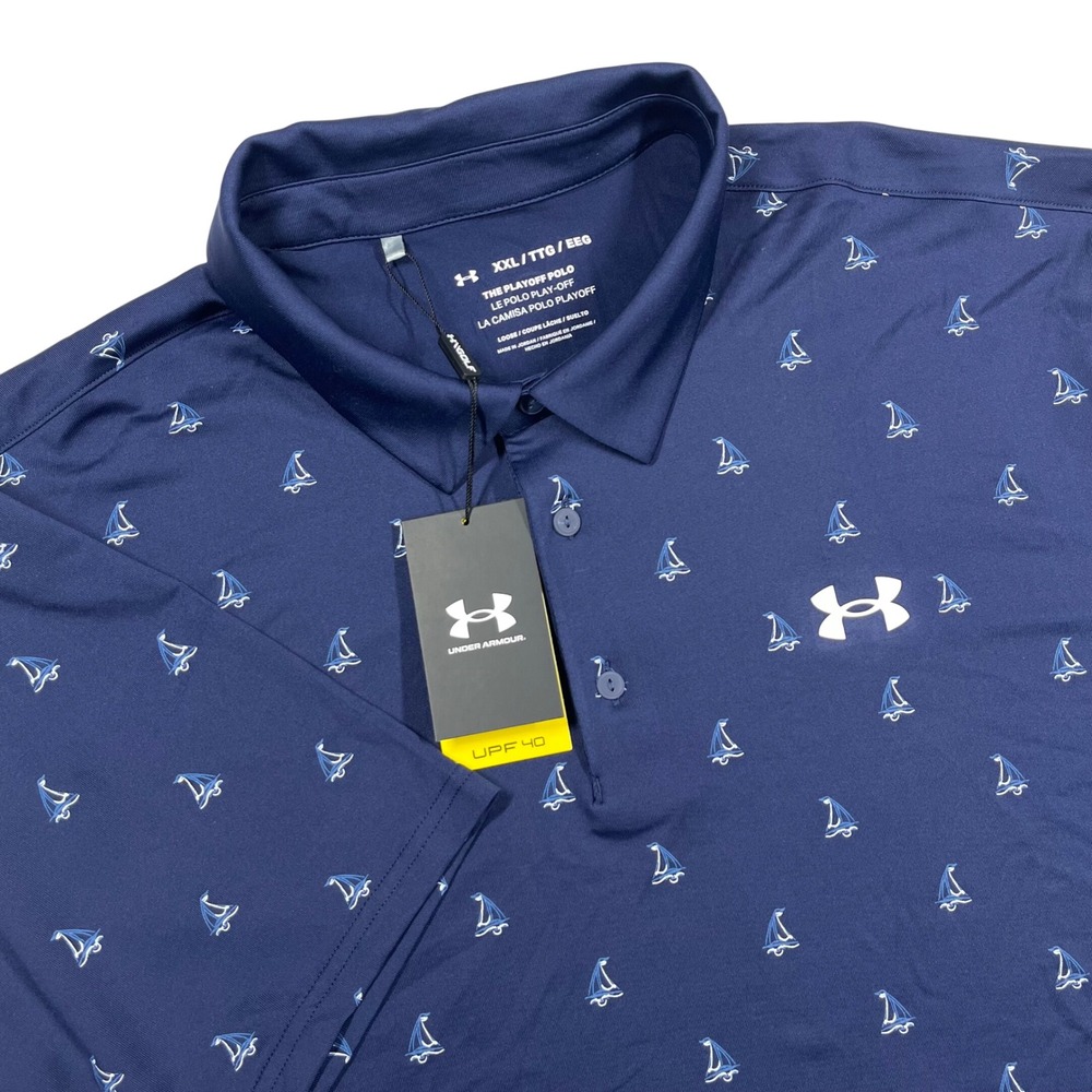 Under Armour Playoff 3.0 Polo Men XXL Navy Sailboat Print Performance Golf Shirt